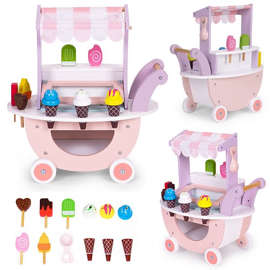 Carrello gelateria in legno per bambini negozio 12 elementi ECOTOYS