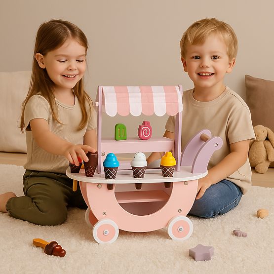 Carrello gelateria in legno per bambini negozio 12 elementi ECOTOYS