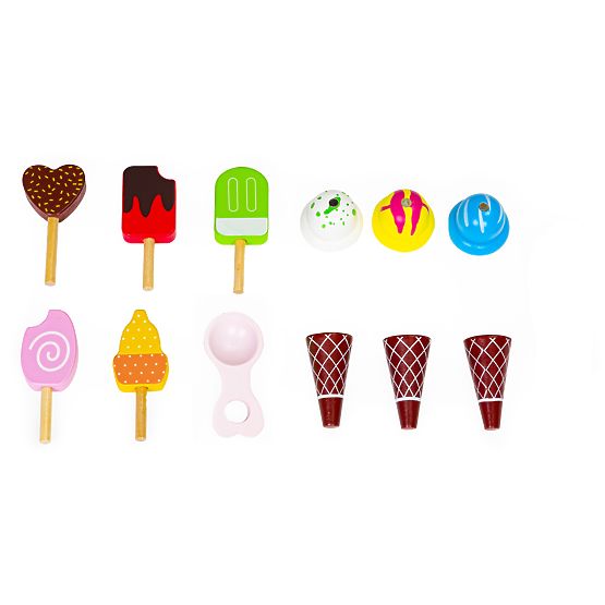 Carrello gelateria in legno per bambini negozio 12 elementi ECOTOYS