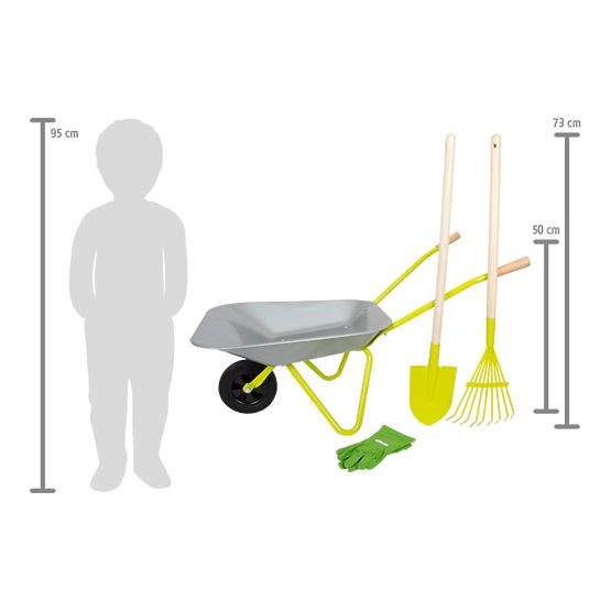 Carriola a piede piccolo con attrezzi da giardino