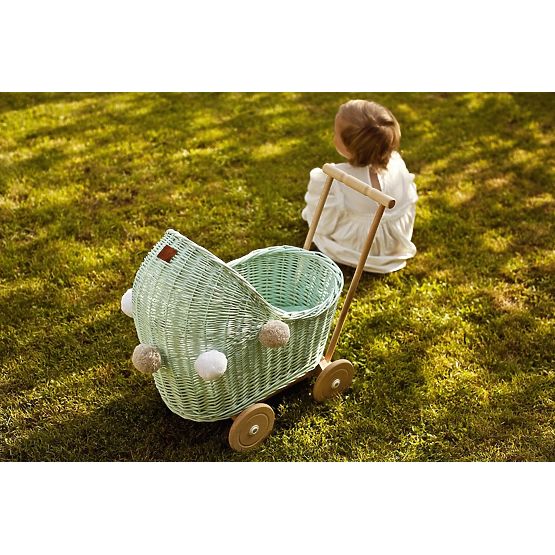 Carrozzina in vimini per bambole Lila - menta