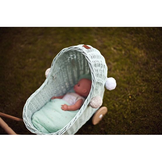 Carrozzina in vimini per bambole Lila - menta