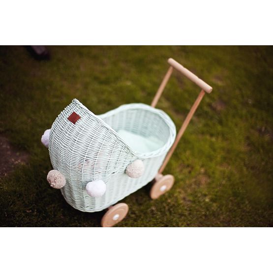 Carrozzina in vimini per bambole Lila - menta