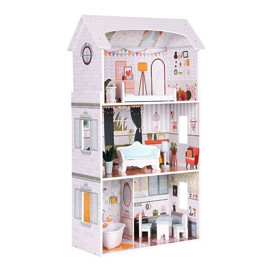 Casa delle bambole Alice 3 piani 4 stanze set 9 mobili ECOTOYS