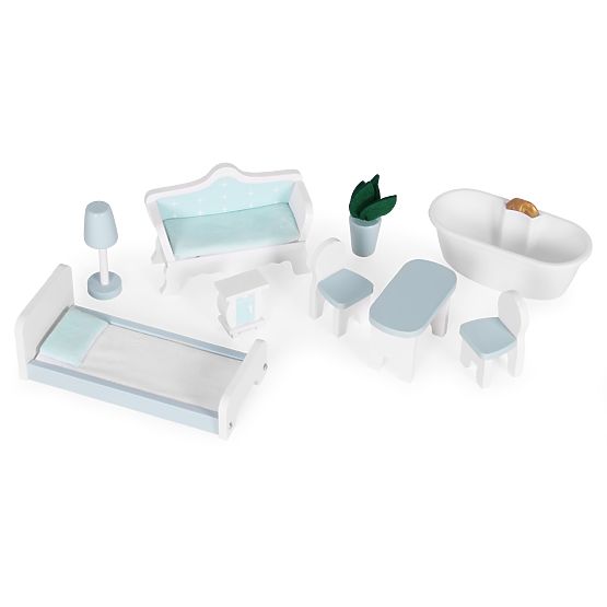 Casa delle bambole Alice 3 piani 4 stanze set 9 mobili ECOTOYS