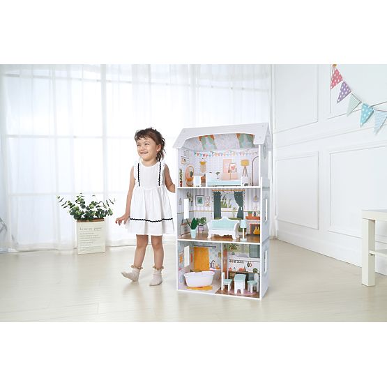 Casa delle bambole Alice 3 piani 4 stanze set 9 mobili ECOTOYS