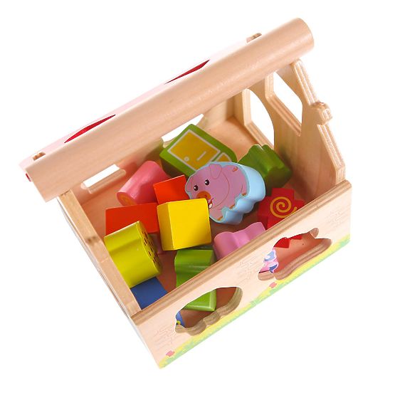 Casetta in legno, fattoria smistatrice con blocchi ECOTOYS