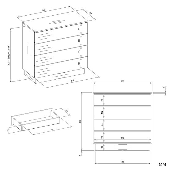 Cassettiera AMBER 4S Armadietto 4 Cassetti per Camera da Letto Soggiorno CASHMERE Beige