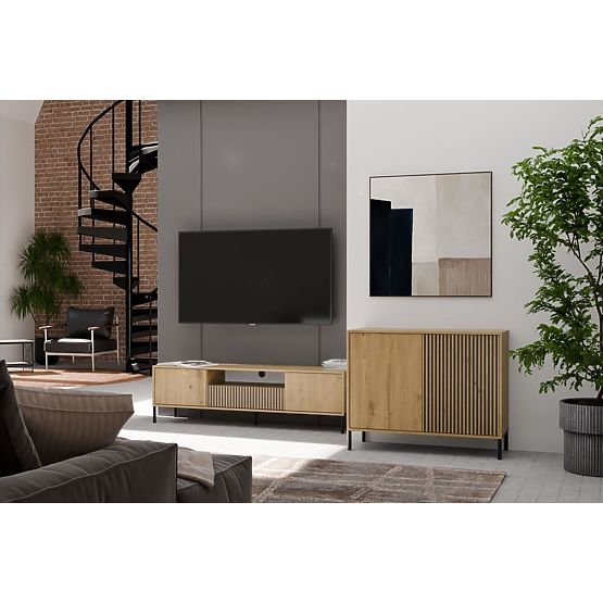 Cassettiera con frontale scanalato Armadietto KAMARO 2D Slim / Liscio ROVERE ARTISAN Lamelle