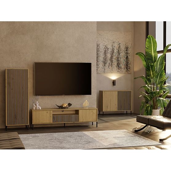 Cassettiera con frontale scanalato Armadietto KAMARO 2D Slim / Liscio ROVERE ARTISAN Lamelle