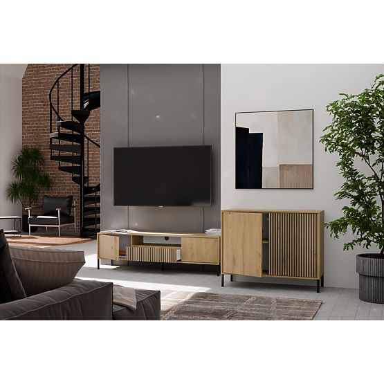 Cassettiera con frontale scanalato Armadietto KAMARO 2D Slim / Liscio ROVERE ARTISAN Lamelle