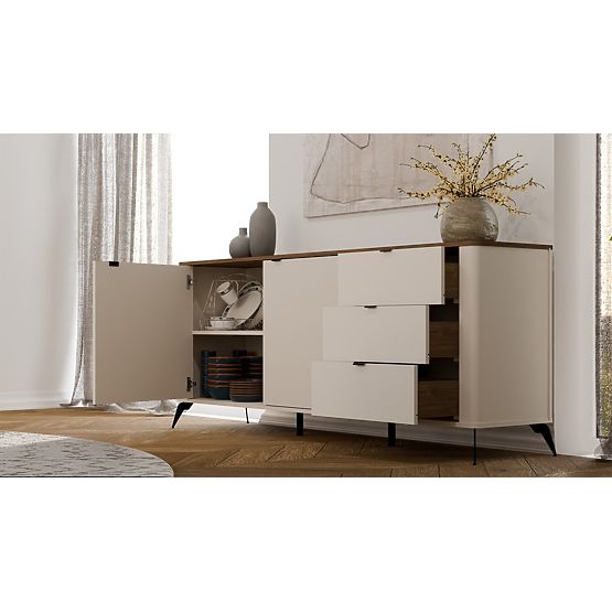Cassettiera CORDOBA 2D3S Cashmere Beige Rovere Castello Armadietto 3 Cassetti Chiusura Silenziosa