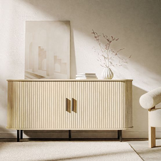 Cassettiera Gliss, arrotondata, lamelle, rovere chiaro