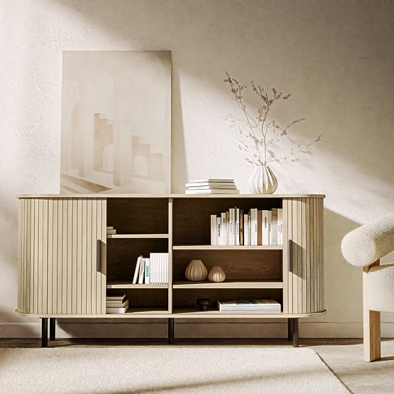 Cassettiera Gliss, arrotondata, lamelle, rovere chiaro