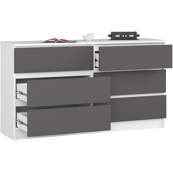 Cassettiera K 140 cm 6 cassetti PK bianco-grafite grigio