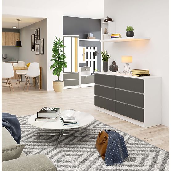 Cassettiera K 140 cm 6 cassetti PK bianco-grafite grigio