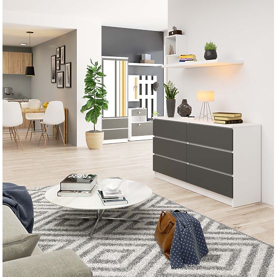 Cassettiera K 140 cm 6 cassetti PK bianco-grafite grigio