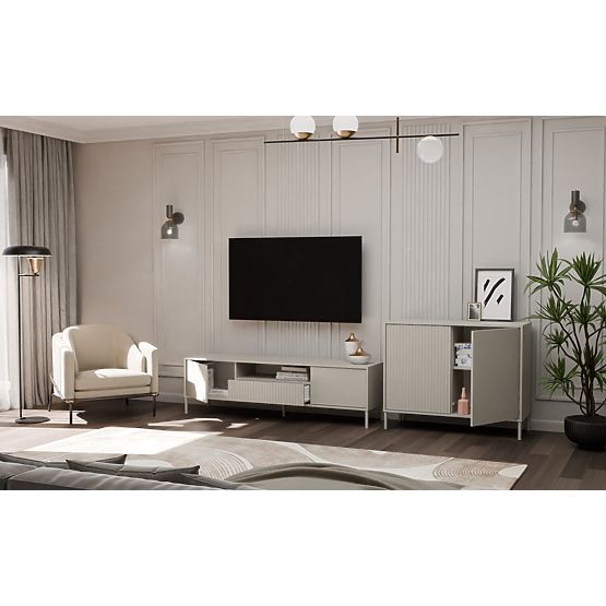 Cassettiera KAMARO 2D SLIM/LISCIO CASHMERE Pannello Frontale a Lamelle + Classico