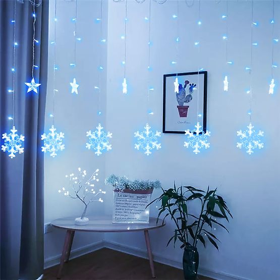 Catene luminose fiocchi di neve e stelline illuminazione natalizia a tendina 138LED