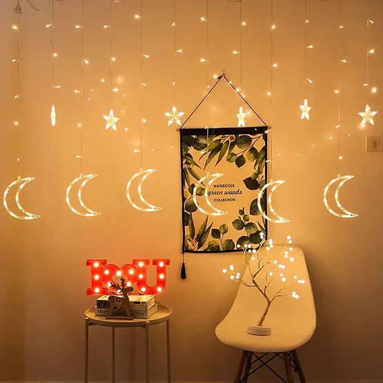 Catene luminose luna e stelle illuminazione natalizia 96LED