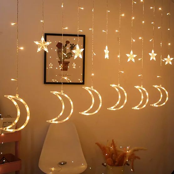 Catene luminose luna e stelle illuminazione natalizia 96LED