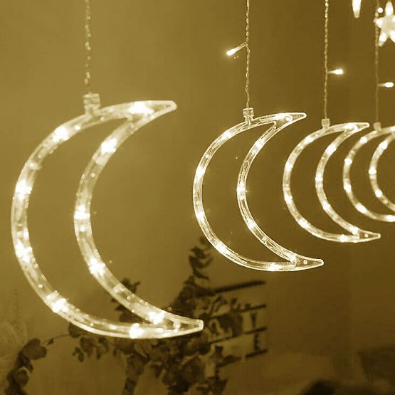 Catene luminose luna e stelle illuminazione natalizia 96LED