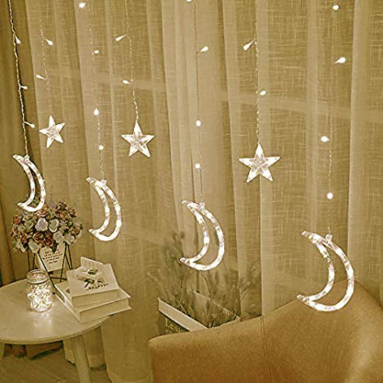 Catene luminose luna e stelle illuminazione natalizia 96LED