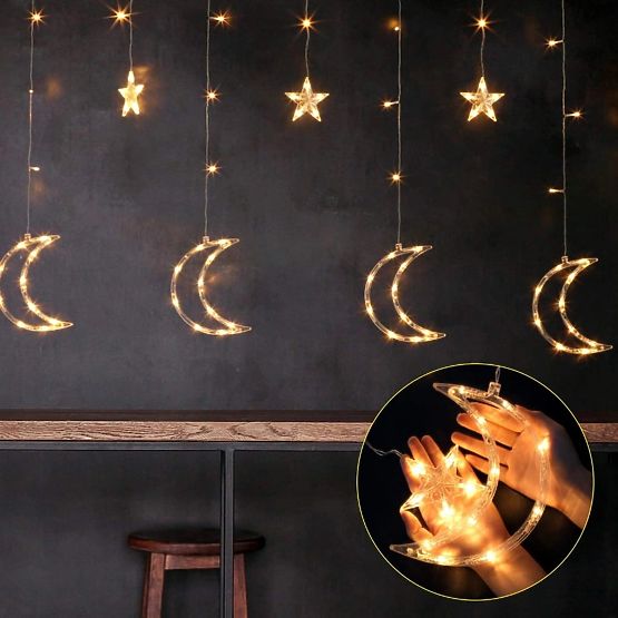 Catene luminose luna e stelle illuminazione natalizia 96LED