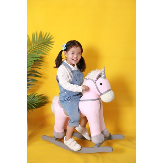 Cavallo a dondolo rosa con ruote
