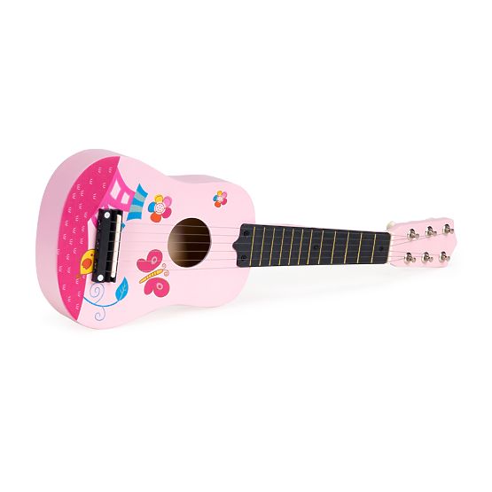 Chitarra per bambini in legno corde metalliche plettro rosa ECOTOYS