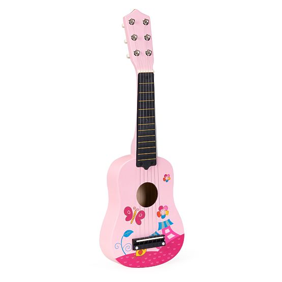 Chitarra per bambini in legno corde metalliche plettro rosa ECOTOYS