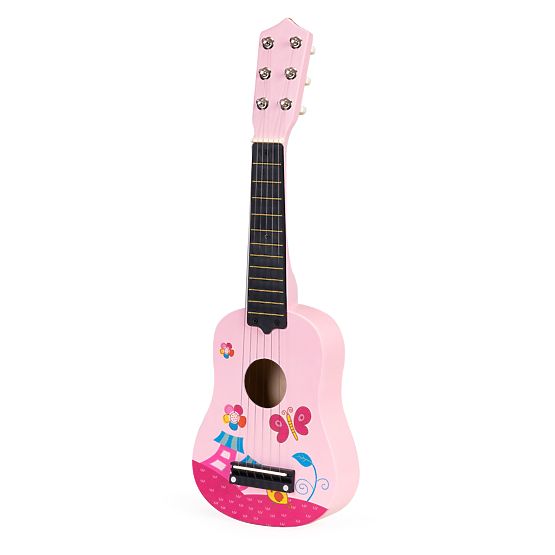 Chitarra per bambini in legno corde metalliche plettro rosa ECOTOYS