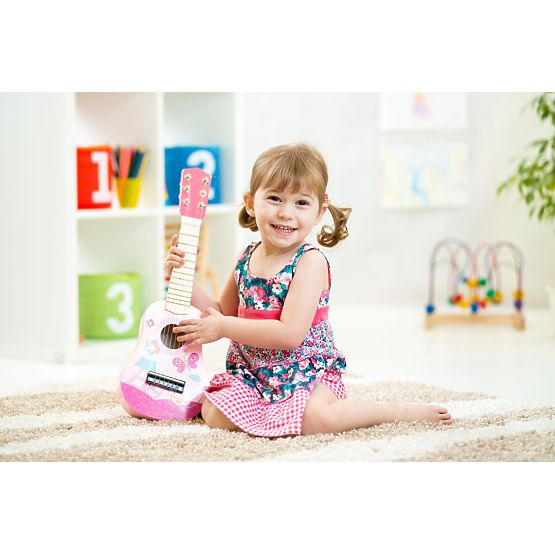 Chitarra per bambini in legno corde metalliche plettro rosa ECOTOYS