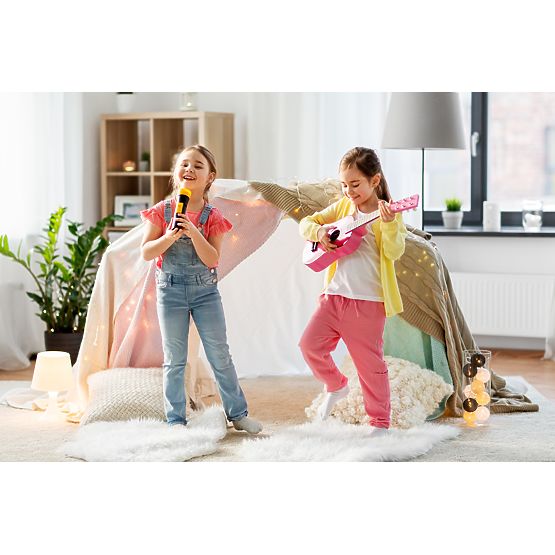 Chitarra per bambini in legno corde metalliche plettro rosa ECOTOYS
