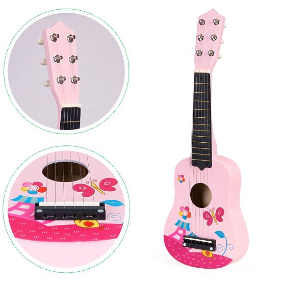 Chitarra per bambini in legno corde metalliche plettro rosa ECOTOYS