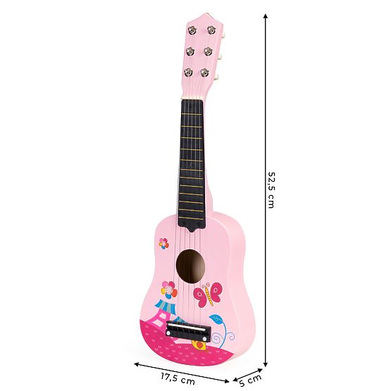 Chitarra per bambini in legno corde metalliche plettro rosa ECOTOYS