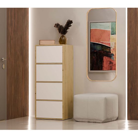 Comò ALMA Frontale BIANCO Corpo ROVERE ARTIGIANO