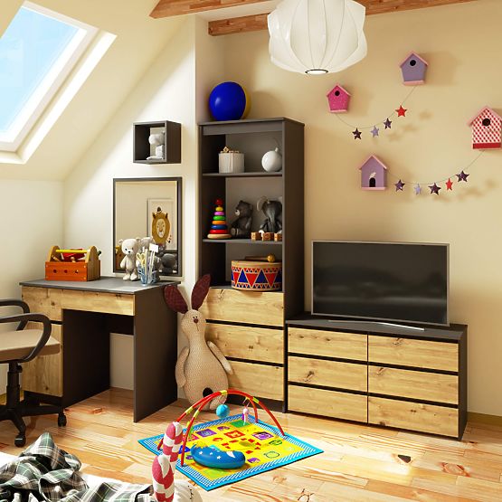 COMÒ CL100 6 CASSETTI GRIGIO GRAFITE / ROVERE ARTIGIANALE