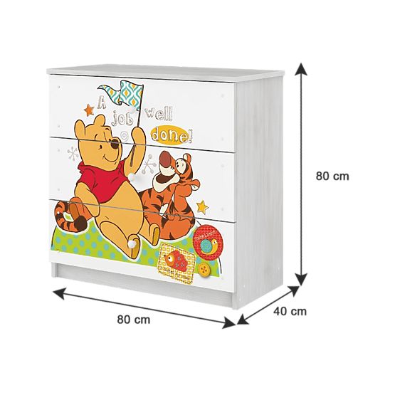 Cassettiera per bambini Winnie the Pooh e Tigro - decorazione pino norvegese