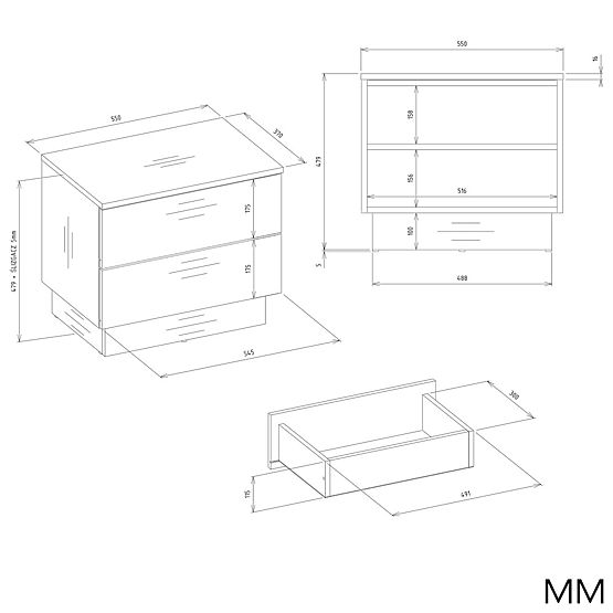 Comodino AMBER 2S con 2 cassetti per camera da letto CASHMERE Beige