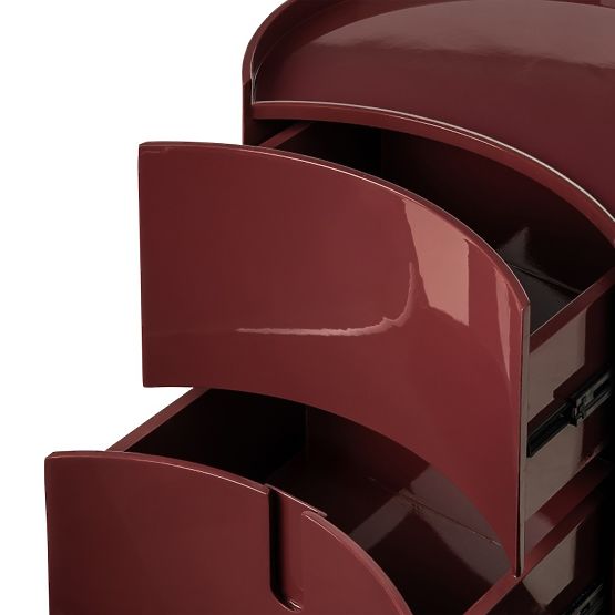 Comodino con cassetti Vena, bordeaux/marrone, arrotondato, lucido