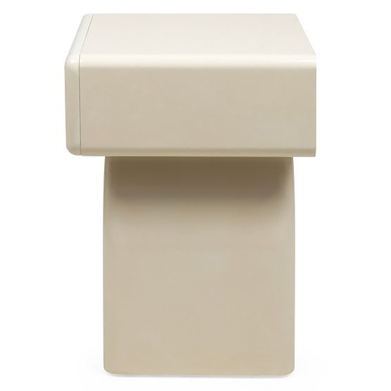 Comodino con cassetto Blush, bianco crema, lucido, forma arcuata
