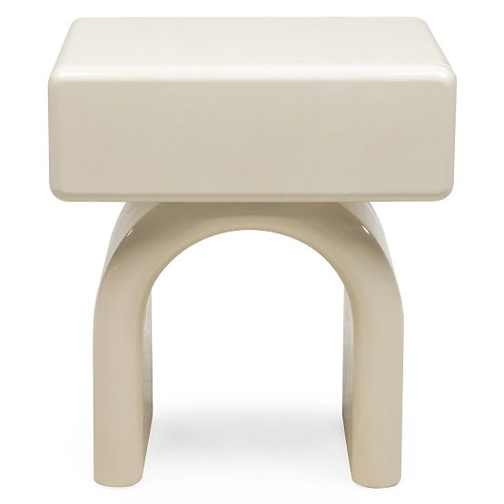 Comodino con cassetto Blush, bianco crema, lucido, forma arcuata