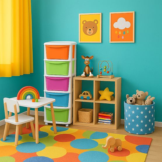 Contenitore per giocattoli con 5 cassetti su ruote