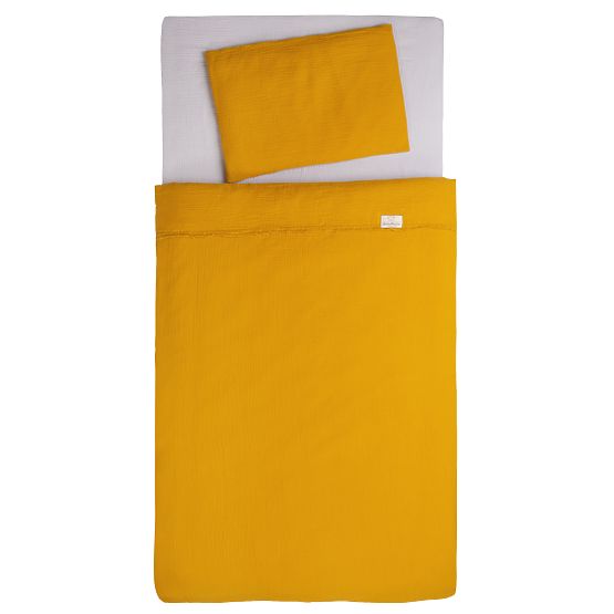 Coperta e cuscino in mussola con imbottitura 100x135 + 40x60 - senape