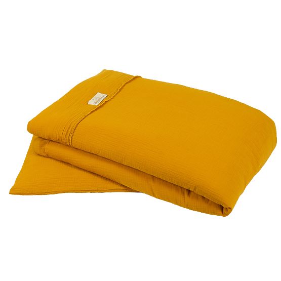 Coperta e cuscino in mussola con imbottitura 100x135 + 40x60 - senape