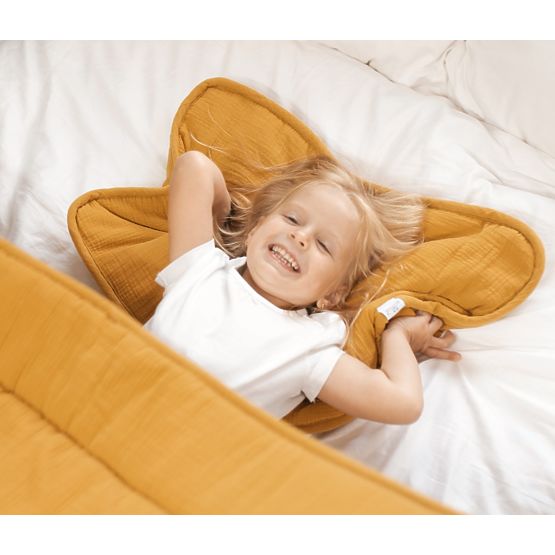 Coperta e cuscino in mussola con imbottitura 100x135 + 40x60 - senape