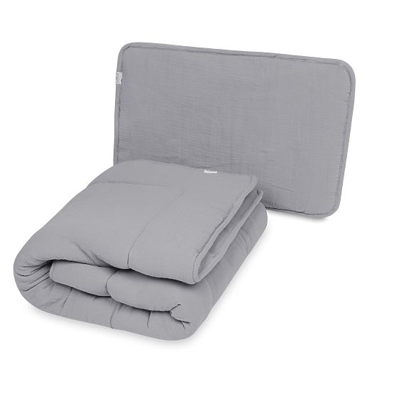 Coperta e cuscino in mussola con imbottitura 100x135 + 40x60 - grigio scuro