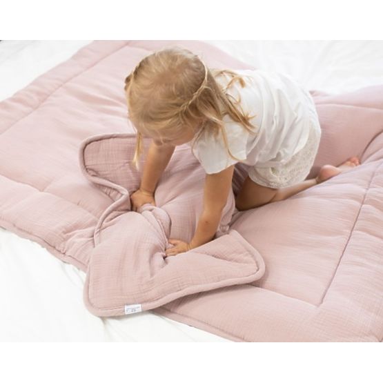 Coperta e cuscino in mussola con imbottitura 100x135 + 40x60 - rosa