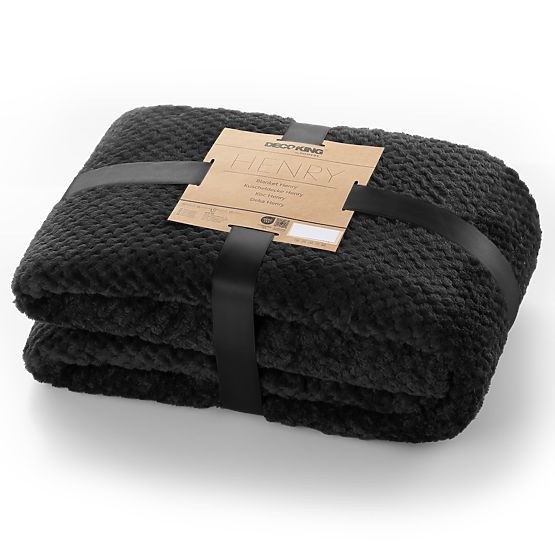 Coperta HENRY nera con motivo jacquard stile moderno 220x240
